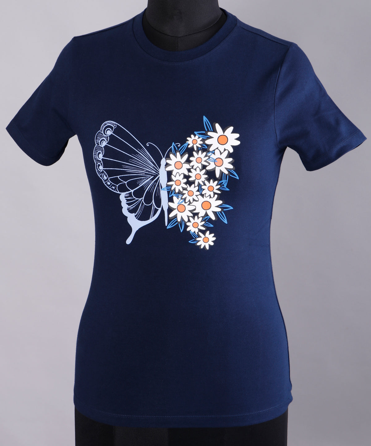 Round Neck Navy Blue Women's T-Shirt